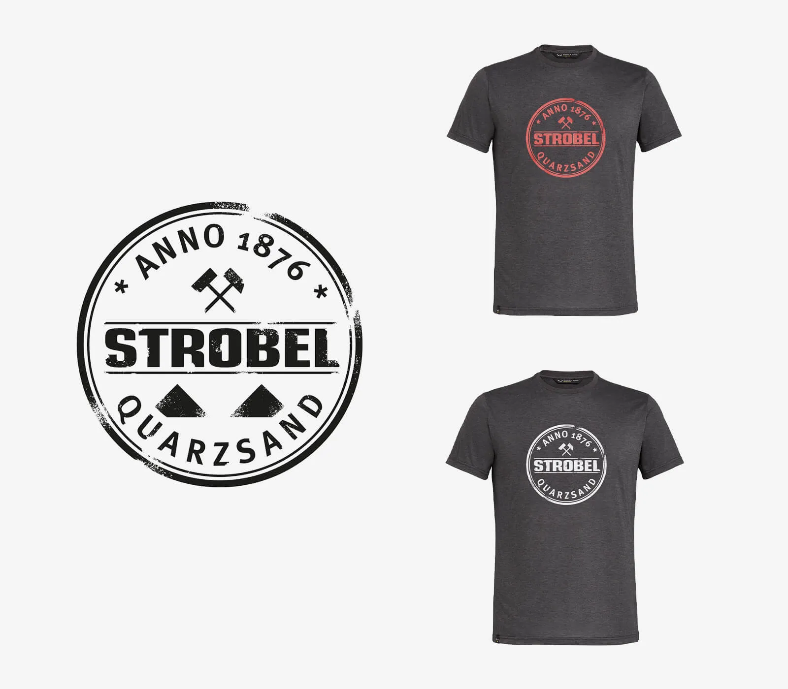 T-Shirts mit Design von Strobel Quarzsand.
